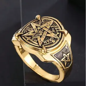 Men’s 18K Gold Plated Ring – Ancient Egyptian Style, Five-Pointed Star, Elegant, Party & Daily Wear, Gift for Boyfriend/Husband