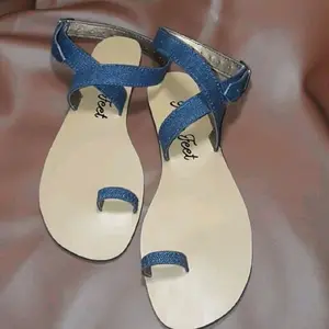 Hiriefeet Sally Sandals - Blue Glitter Straps, Comfortable Fit Women Summer Footwear Girl Flat
