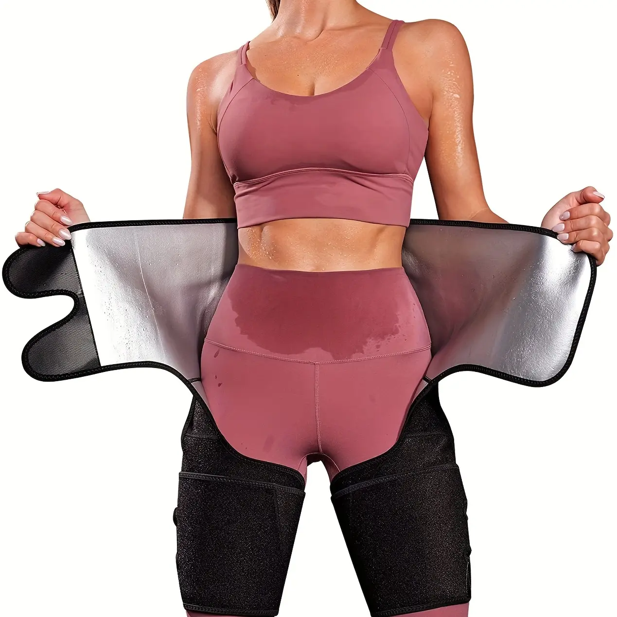 Women's 3-in-1 Waist Trainer Trimmer Cincher Set - Adjustable Elastic Exercise Waistband, Shapewear Sport Belt, Thigh Trimmer Straps for Fitness Workout Accessories