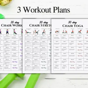 30-Day Chair Workout Poster Set - Seated Stretching & Chair Yoga Exercise Prints for Seniors, Office & Home Gym, Easy-to-Follow Fitness Wall Art Chart for Mobility, Flexibility & Daily Movement, Laminated Fitness Guide