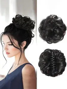 Flower Hair Clip Wig, Messy Bun Style, Fluffy Bridal Curly Ponytail Synthetic Fiber Hairpiece, Women's Fashion Accessory,mothers day gift ,mothers day gift ideas, Wavy Hairpieces, Wavy Synthetic Hairpiece