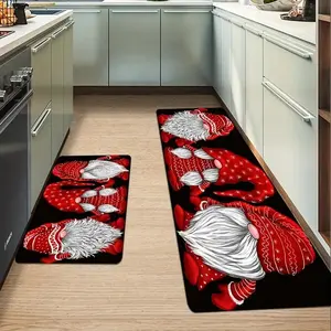 2 Piece Christmas Gnome Kitchen Runner Rugs, Non-Slip Waterproof Floor Mats, Comfortable Standing Mat for Living Room & Kitchen, Festive Home Decor