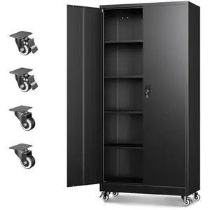 75"H Heavy Duty Metal Garage Storage Cabinet with Lock Door & Adjustable Shelves, Steel Tool Organizer for Home, Office, Warehouse (Black)