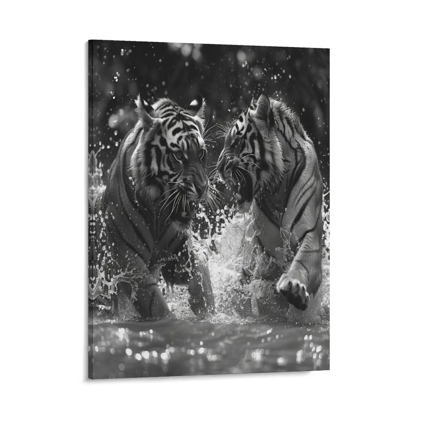 Two White Tigers Posters Wall Art Prints Wild Animal Fighting In Water Canvas Posters Home Wall Art Family Bedroom Office Decor Aesthetic Festival Gift