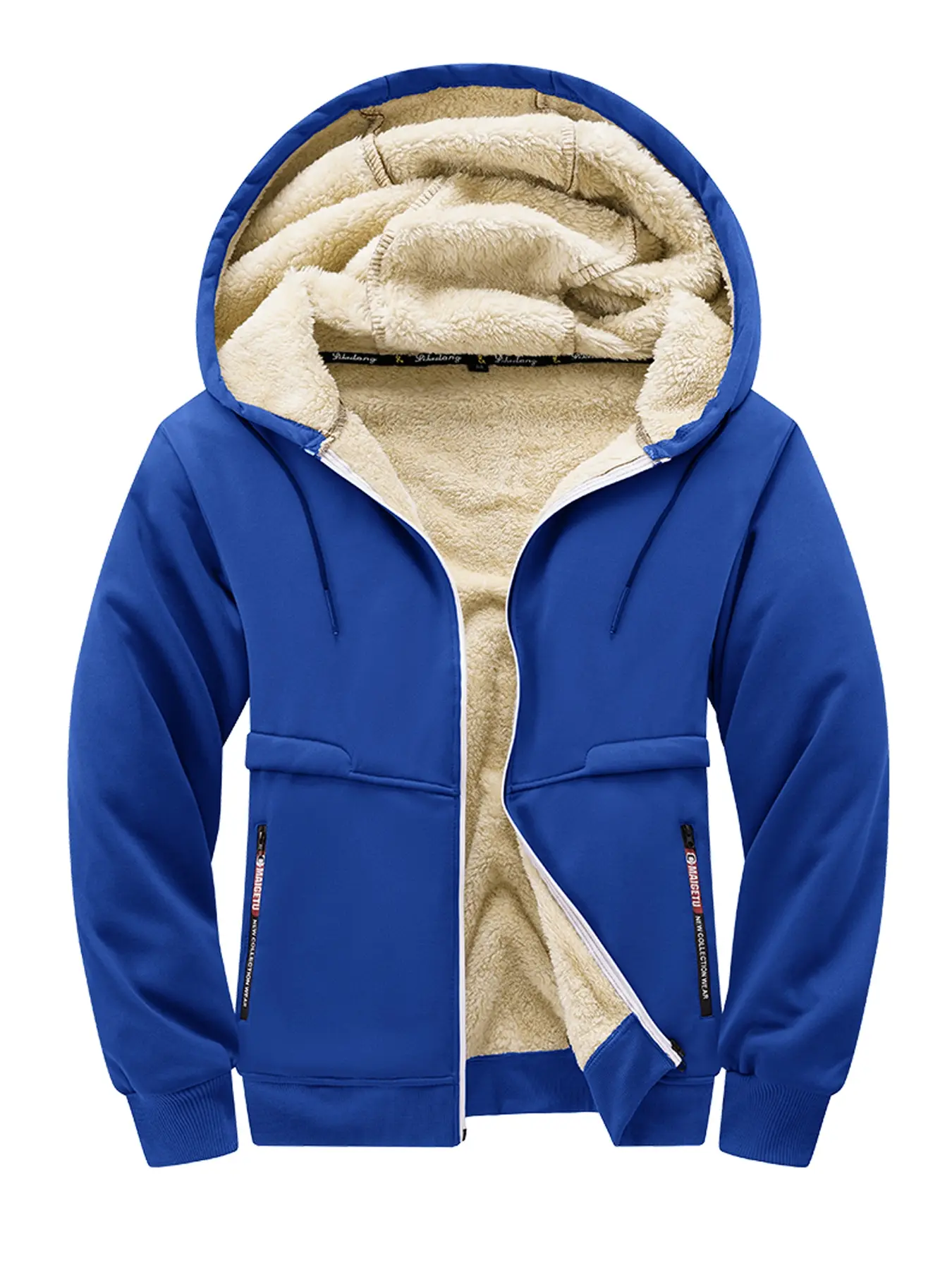 Men's Winter Lamb Wool Hooded Jacket, Thick Warm Zipper Sweatshirt, Casual Solid Color, Slight Stretch Knit Fabric, Loose Fit Coat, Knitted