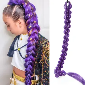32-Inch Long Braid Ponytail Wig Kpop Cosplay Anime Y2K Style Purple Extensions Easily Clip In for Stylish Looks, Perfect for Cosplay Or Christmas Costumes