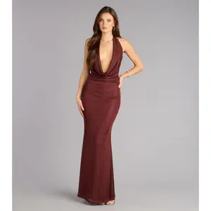 Sultry Flow Plunge Halter Maxi Dress