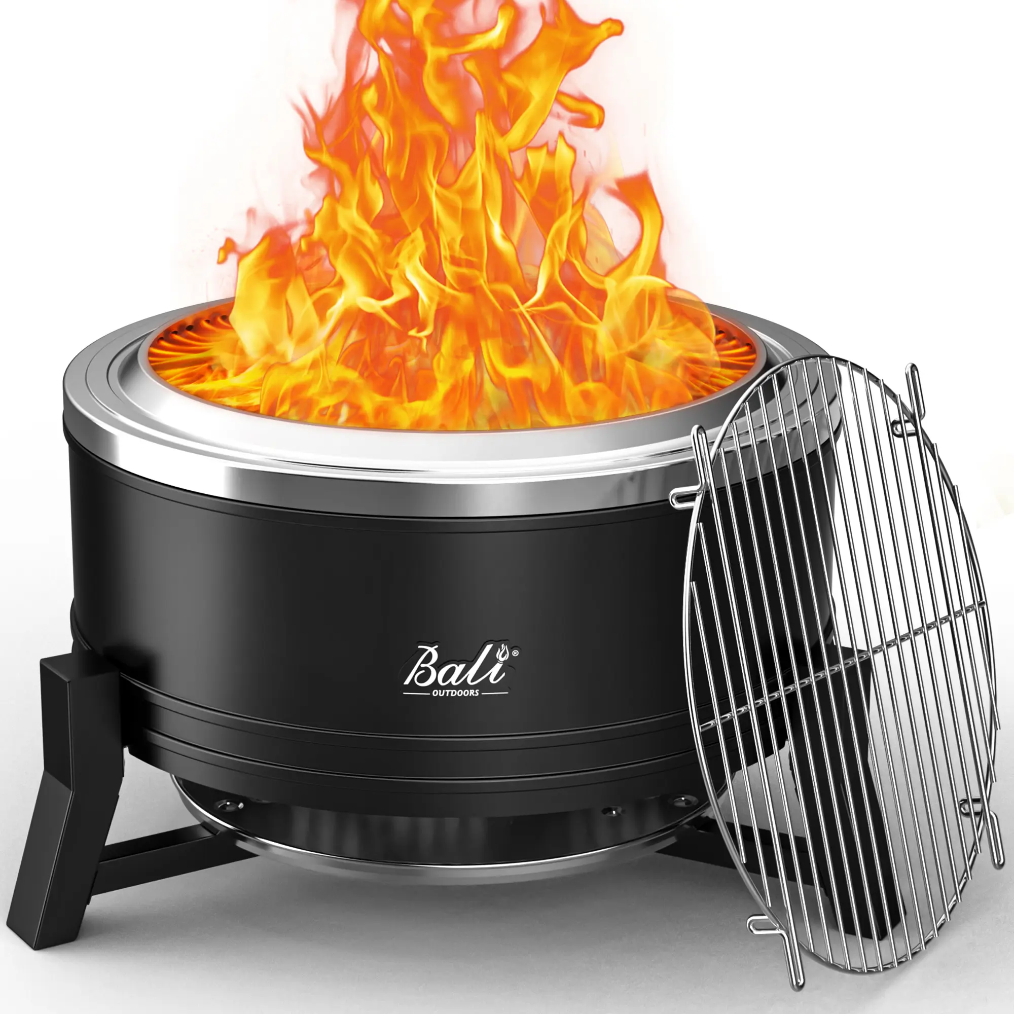 BALI OUTDOORS Game Day 22-Inch/27-inch Smokeless Wood Pellet Fire Pit with Cooking Grill – Portable Low Smoke Bonfire with Ash Pan for Outdoor Picnic, Camping, Patio, and Backyard
