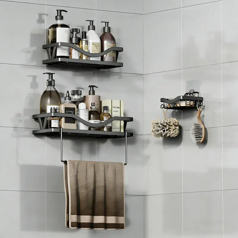 Shower Organizer 3 Pack, Adhesive ShowerCaddy with No Drilling, Large Capacity, RustproofStainless Steel for Bathroom Organizers andStorage&Kitchen, Shower Shelves for Inside Shower