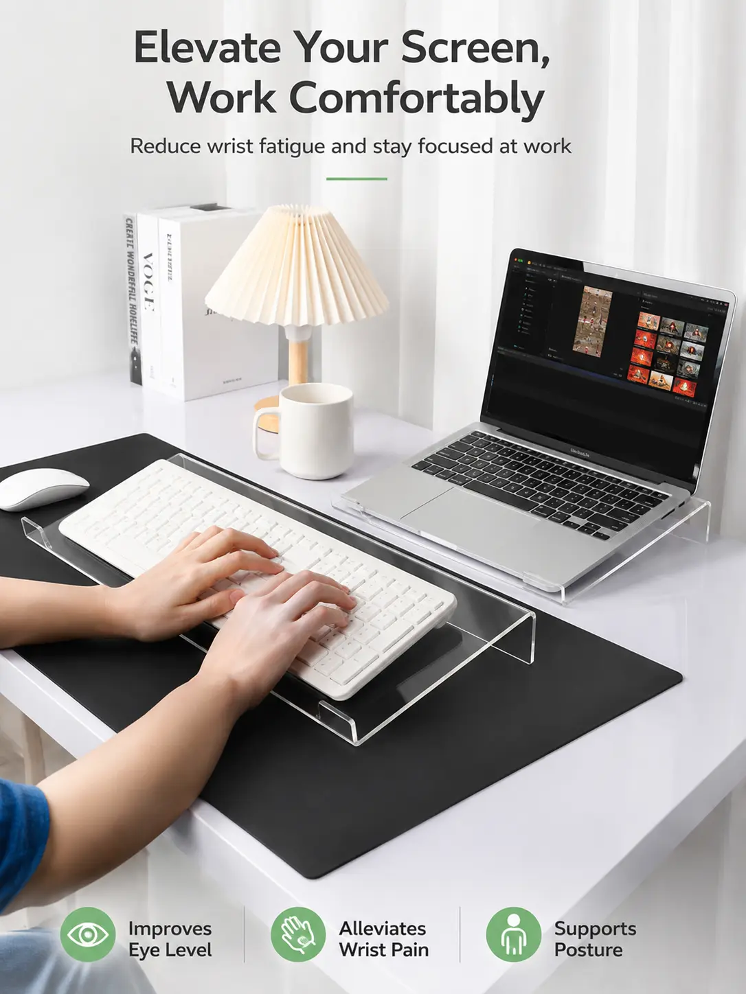 Minimal Acrylic Single-Layer Keyboard Stand, 16x5.6 in Batteryless Office Accessory, Home Office Desk Organizer, Storage Rack, Office Accessories