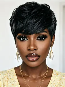 Burgundy Pixie Cut Short Straight Human Hair Wig for Women, Daily Party Cosplay Gift, Halloween Easter Christmas Gifts
