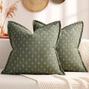 2pcs Throw Pillow Covers Soft Polyester Textured Pillow Covers with Stylish Flange Edge Cozy Farmhouse Throw Pillows for Couch Bed Sofa Living Room