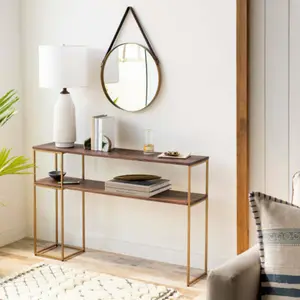 Surya Andrew Modern Dark Brown Wood Top With Gold Metal Base Console Table ADW-001