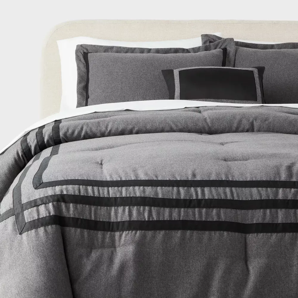 8pc King Applique Border Comforter and Sheet Set Gray - Threshold