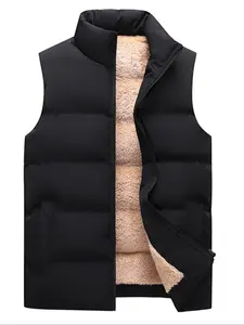Men's Solid Zip Up Pocket Design Thermal Lined Gilet, Regular Fit Casual Stand Collar Sleeveless Outerwear for Outdoor Activities, Men's Clothes for Winter