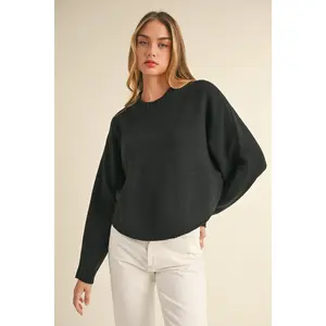 Mable Round Neck Dolman Sleeve Cropped Sweater