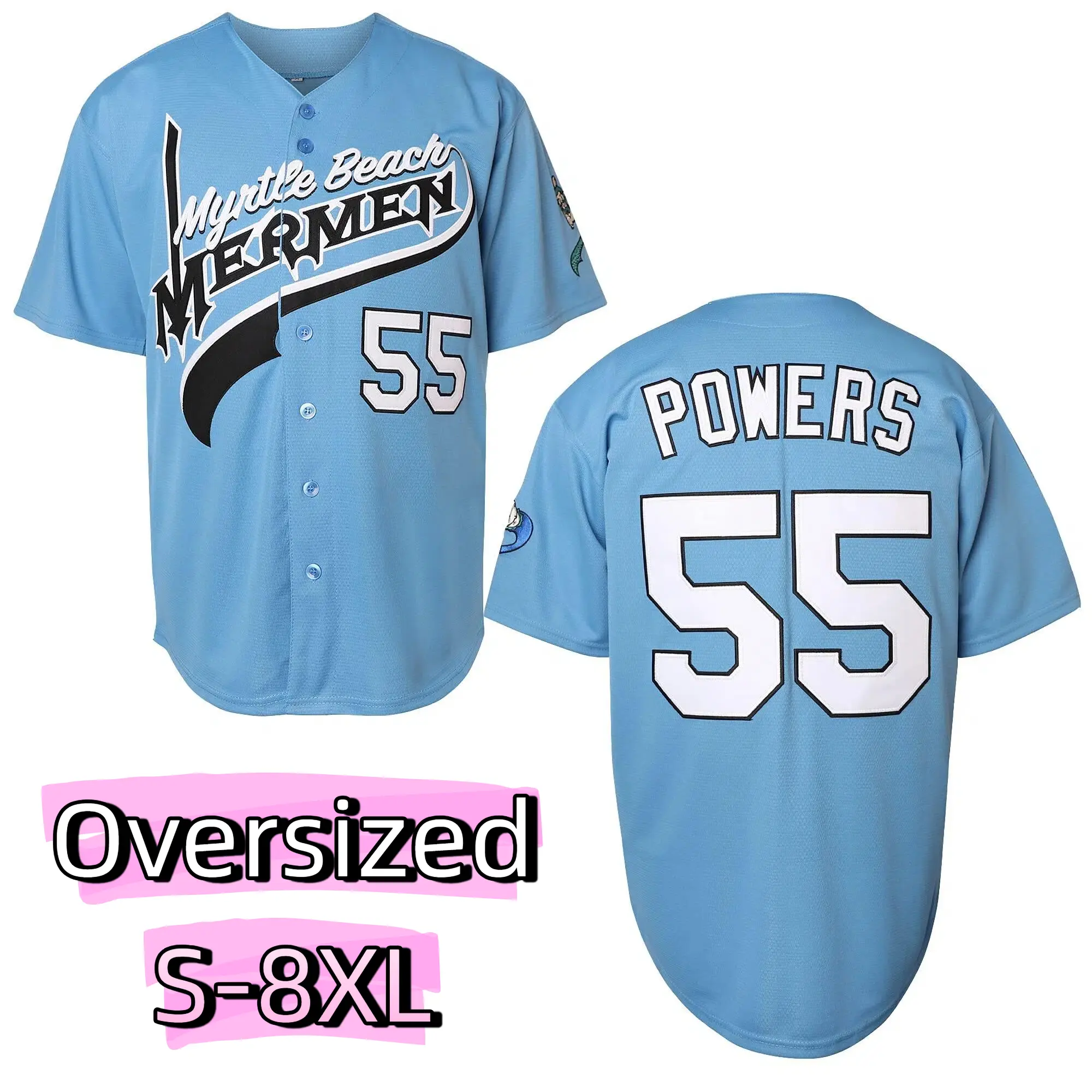 Oversize PLUS SIZE (S-8XL) Men's Baseball Jerseys 55 Kenny Powers Eastbound & Down Charros Myrtle Beach Mermen Light Blue TikTok Viral Polo Shirt breezy bowl jersey Christmas Eve gifts Holiday Football Uniform Softball Pants
