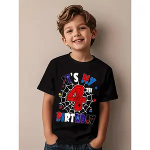Its My 4th Birthday Spider Theme Party Boys 4 Years Old Novelty Aesthetic Graphic Kid TShirt Cute Kid T Shirts Street Style Tees Tops for Kid