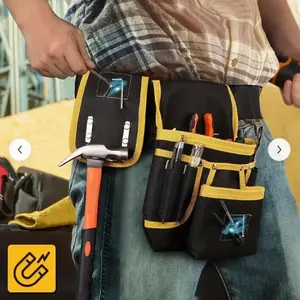 Tool Belt,Magnetic Tool Pouch,27-Pockets Heavy Duty Padded Tool Belts for Men,Detachable Adjustable Tool Pouch Bag for Electrician,Carpenter,Construction,Work Apron,Utility Belt,Black,Yellow, Construction Tool Organizer, Convenient Tool Pockets,summervibe