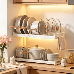 1 item, a lid and a flat-bottom pan storage box, an expandable storage container for cookware under the cabinet, with 10 adjustable compartments, suitable for baking pans, cutting boards, pot covers, plates, and kitchen utensils, a Mother's Day gift