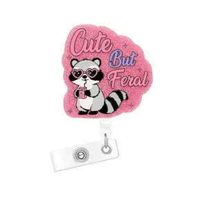 Cute Feral Raccoon Pattern Retractable Badge Reel, 1 Count/3 Counts Creative Badge Holder with Belt Clip for Nurse Doctor Student Worker Volunteer