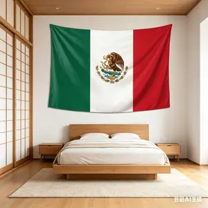 Mexican Flag Tapestry - Golden Eagle Eating Snake on Cactus Coat of Arms Soft Flannel Polyester Blanket, Wall Art & Backdrop for Bedroom, Living Room Home Decor, Symbol of Hope and Optimism bfwall cartoon pattern
