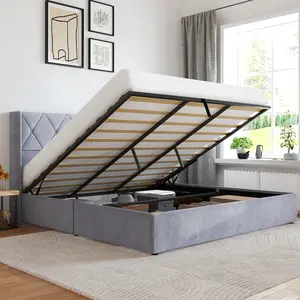 Lift Up Storage Bed, Modern Upholstered Platform Bed Frame with Wingback Headboard, Hydraulic Lift Storage, Easy Assembly, No Box Spring Needed