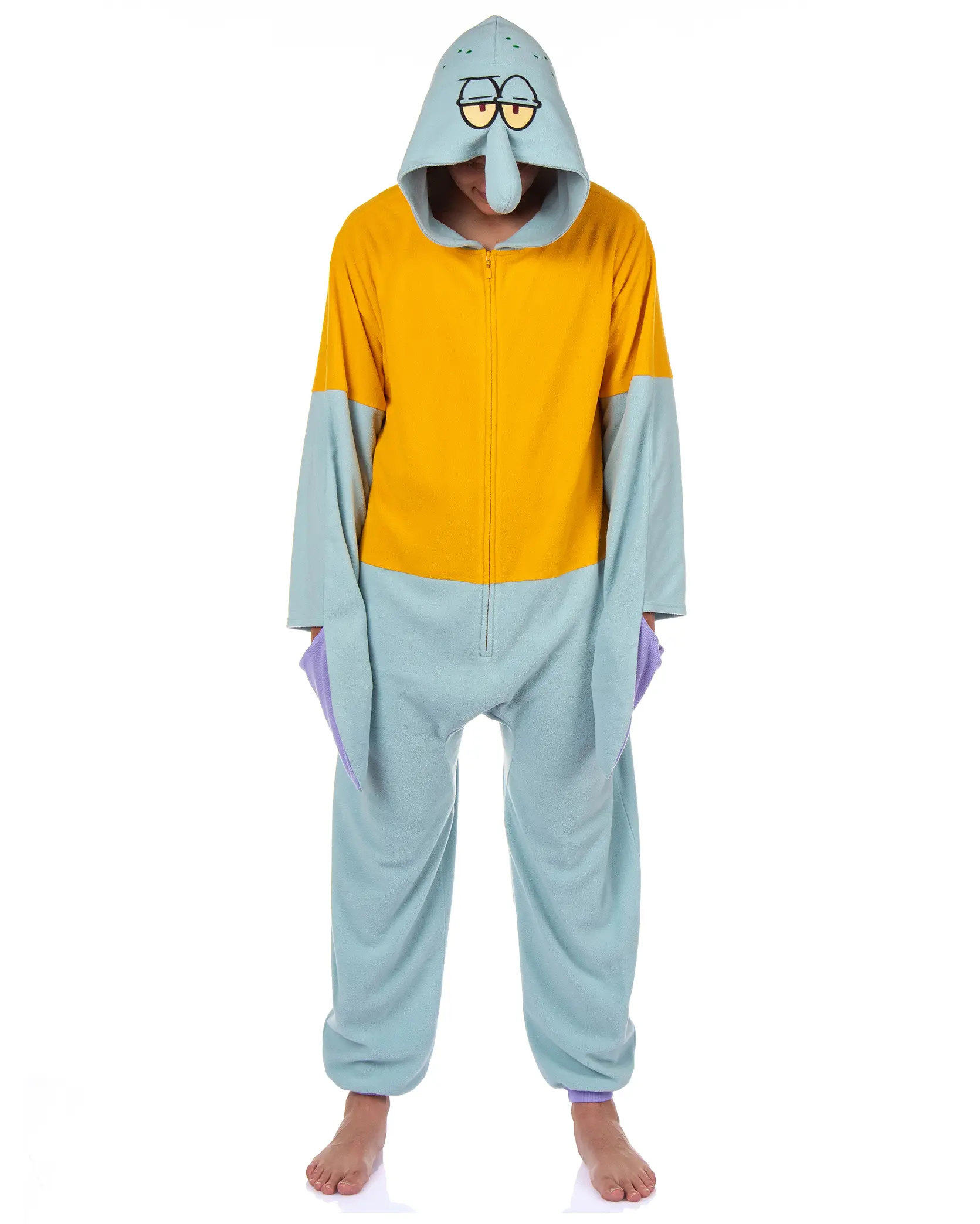 SpongeBob SquarePants Adult Squidward Costume Union Suit Soft Fleece Pajama Outfit