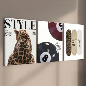 3-Pack Wood Frame Canvas Art, Leopard Print Billiard Decor, Modern Living Room Poster, Waterproof, Gift Idea for Bedroom, Office