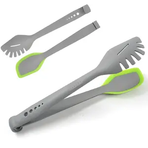 3 in 1 Long Handle Food Serving Tongs, Kitchen Utensil Tongs, High Quality Heat Resistant, Space Saving.