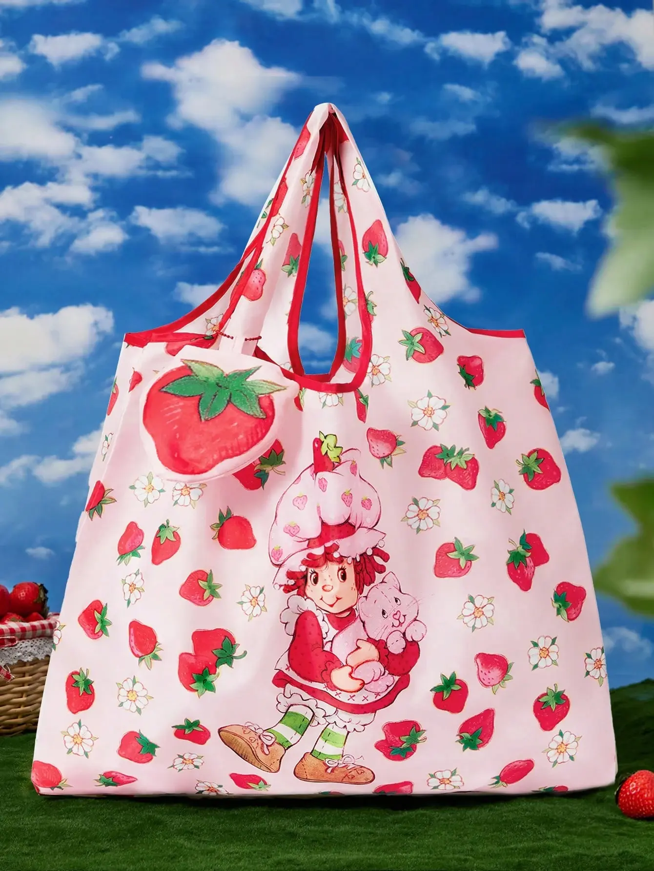 Strawberry Shortcake Strawberry Print RPET Eco-Friendly Shopping Bag, A Trendy Design and Sustainable Choice for Fans, Foldable & Compact, Ecofriendlyshoppingbag, Gift-Worthy, Recycled, Reusability, Grocery Shopping, Shopping On The Go, Strawberry Shortca