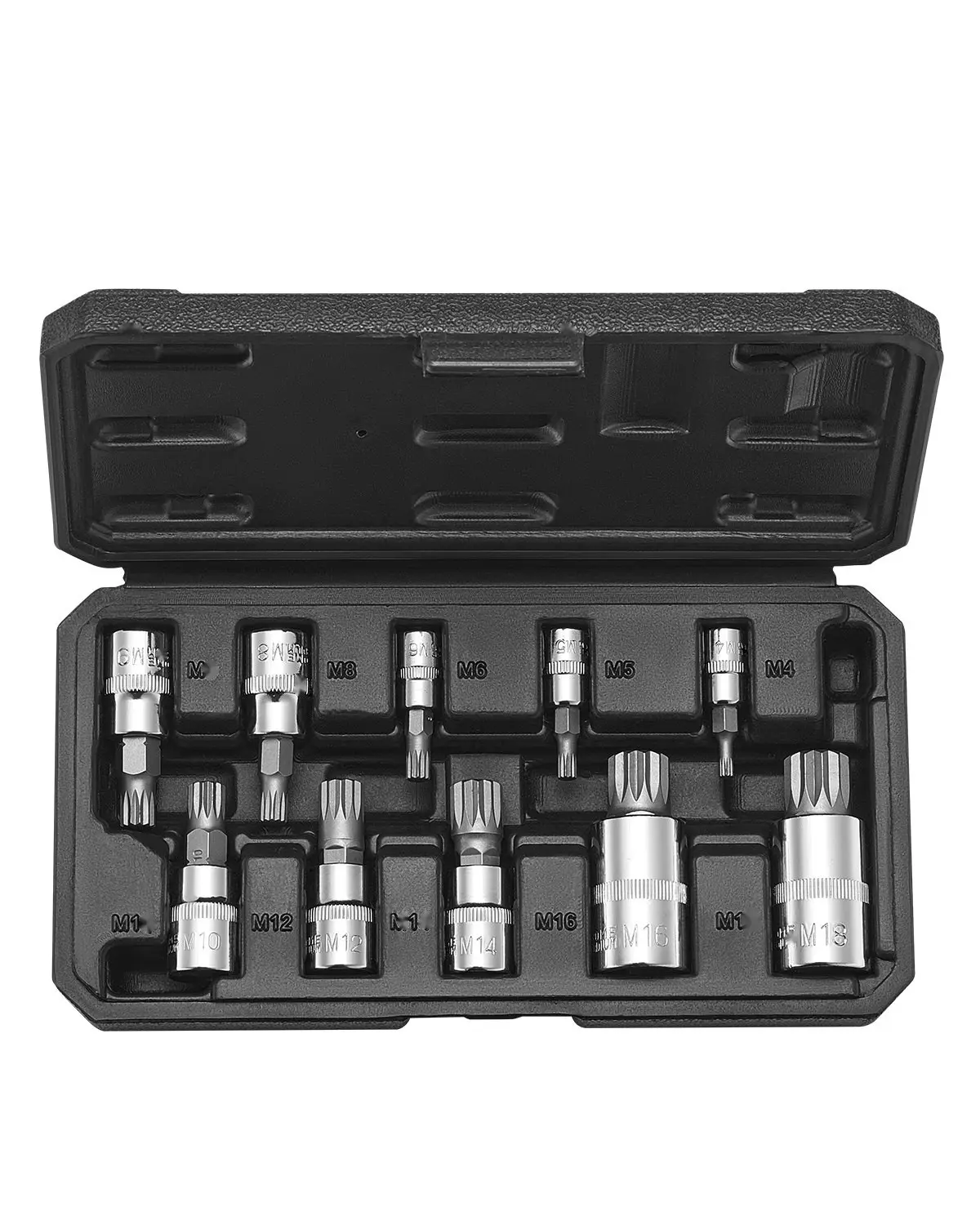 XZN Triple Square Spline Bit Socket Set 10-Piece Metric M4 To M18 Sockets, Chrome Vanadium Steel, Hardened For High Torque, Magnetic Quick-Release Bits, Durable Storage Case, Professional Grade Tools