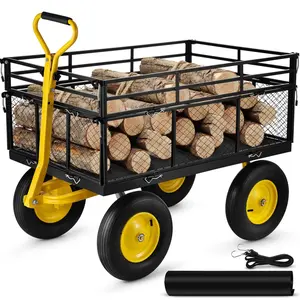 【fathersdaygift】VEVOR Steel Garden Cart, Heavy Duty Max 1400 lbs Capacity, with Removable Mesh Sides to Convert into Flatbed, Utility Metal Wagon with 2-in-1 Handle and 15 in Tires, Perfect for Garden, Farm, Yard