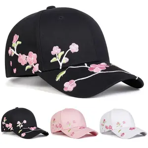 Unisex Peach Blossom Embroidered Baseball Cap Outdoor Sport Adjustable Sunscreen Leisure Hat Spring Autumn Travel Tourism Beach Vacation