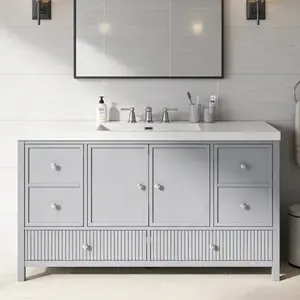 60" Bathroom Vanity with Separate Sink, Modern Large Storage Bathroom Vanity with Soft Close Doors and 4 Drawers, Gray Blue