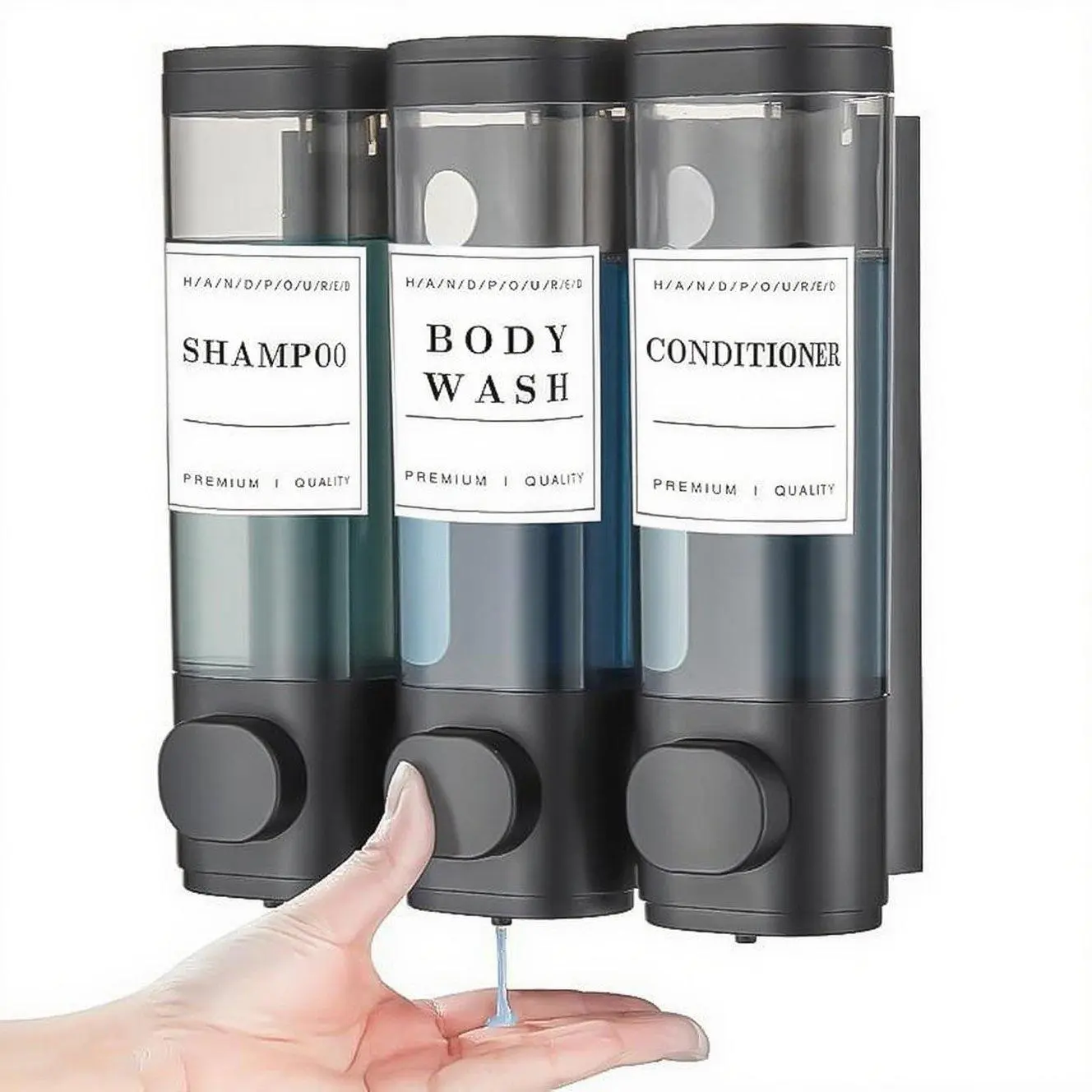 Wall Mounted Soap Dispenser Set, Three-In-One Shampoo Conditioner Shower Gel Dispenser, Thick Abs Material, Adhesive or Nail Installation, Bathroom Accessory