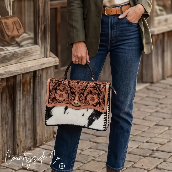 Saddle Creek Tooled Leather Purse Satchel