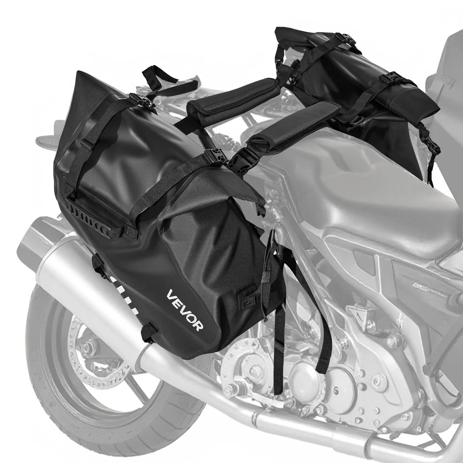 【SummerFinds】VEVOR Motorcycle Saddlebags, 28 L (14 L x 2) Large Capacity Side Saddle Bags Compatible with Most Motorcycles, Waterproof Outdoor Sports Motorbike Luggage Storage Shoulder Bag with Bottom Strap, Black