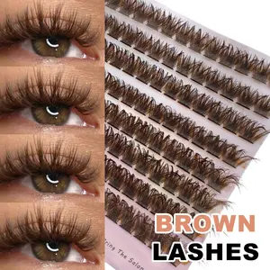 120pcs Natural Lash Clusters Wispy Eyelash Brown Cluster Eyelash Extensions C Curl Individual Lashes With Thin Lash Band Soft Light DIY Eyelash Clusters, DIY False Eyelashes