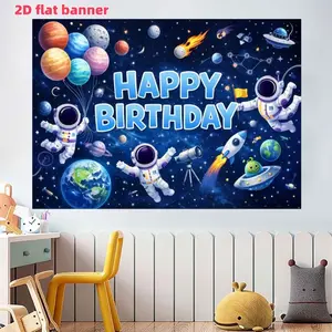 Deep Blue Starry Sky Space Birthday Background Cloth, Astronaut Theme Banner, Deep Blue Gradient Starry Sky Bottom, Polyester Material, Suitable for Photo Booth, Party, Birthday, Celebration, Indoor and Outdoor Family Birthday Party Decoration