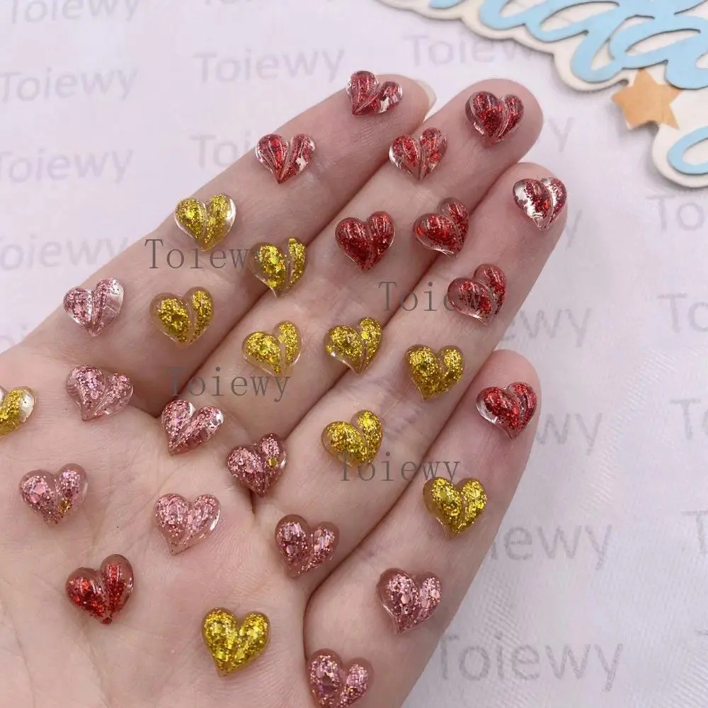 50pcs Resin Cute Elegant Colorful 8mm Glitter Love Heart Crystal Gemstone Flatback Rhinestone Applique DIY Wedding Scrapbook Crafts Diy Bedazzling Rhinestones