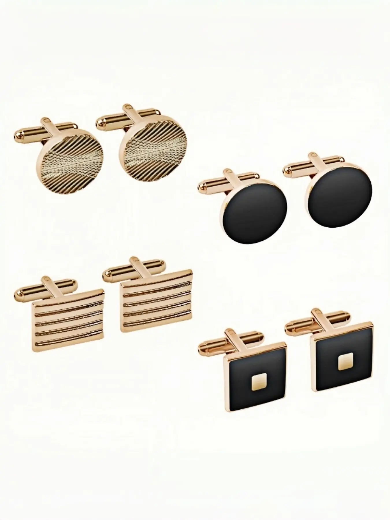 Men’s 8-Piece Classic Tone Cufflinks Set - Men’s Accessories with Silver Striped, Textured Disc, Square, Rectangle Designs, Modern Unisex Cuff Links for Wedding, Business