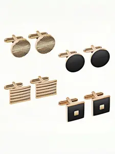 4 Pairs Business Style Cufflinks, Silver, Modern Geometric Textured Design, Perfect Gift for Men, Elegant and Simple, All Seasons