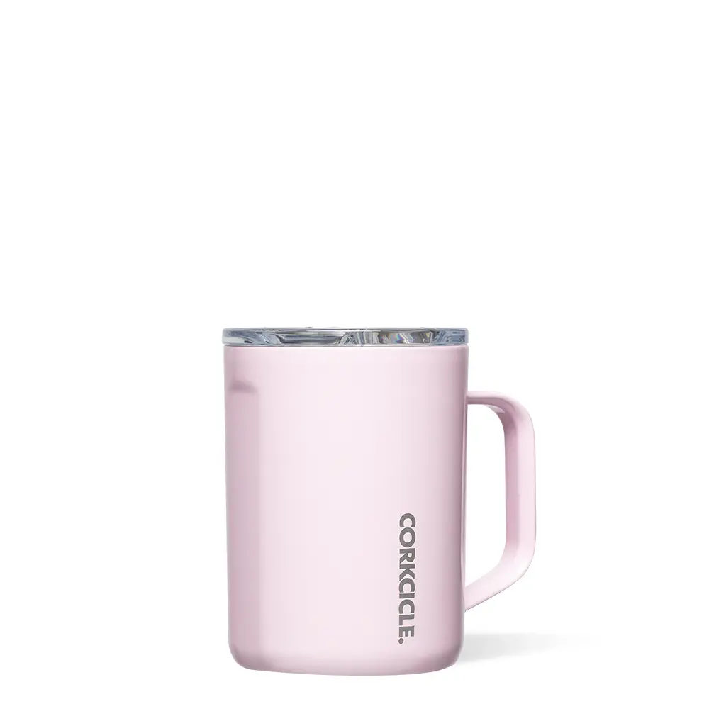CORKCICLE Classic Stainless Steel Coffee Mug - 16oz, Double Wall Insulated, Vacuum Temperature-Control, Non-Slip Bottom, Reusable Washable Pink Aesthetic Kitchen Drinkware for Coffee, Tea