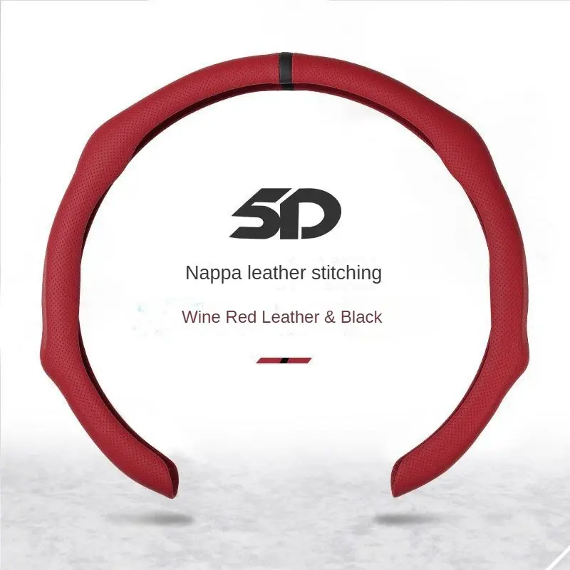 2026 New Nappa Leather Car Steering Wheel Cover, Quick-Turn, Non-Slip, Breathable, Ultra-Thin, All-Season, White with Red Stitching, Automotive Auto Parts Accessories, Car Steering Wheel Insert Accessories for Modern Drivers, Car Accessories, Car Stuff