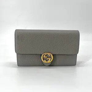 Pre-owned GUCCI Leather Shoulder Bags Grey Interlocking GG Wallet On Chain