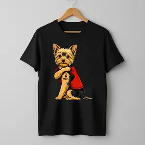 Yorkie Featuring Tattooed Yorkshire Terrier I Love Mom T-Shirt