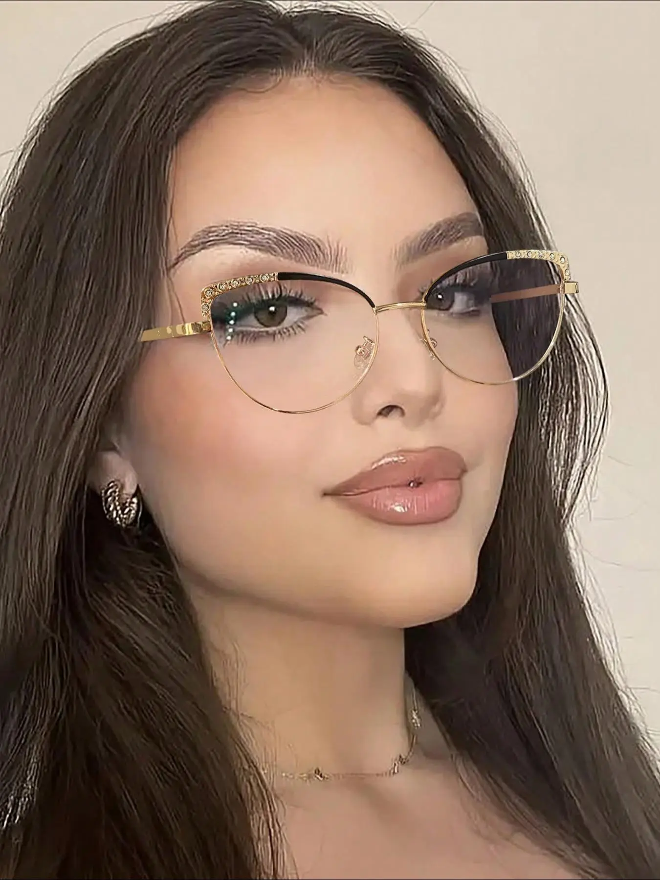 Women's Elegant Glittering Cat Eye Frame Eyeglasses, Fashionable Eyeglasses for Daily Use, Fashion Accessories for Women & Girls, Fashionable Frames Glasses, Fashion Eyewear, Trendy Frames