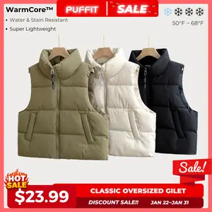 【Clearance】PUFFIT WarmCore Premium Women's Solid Zip Up Puffer Gilet Vest, Warm Casual  Sleeveless Outerwear for Fall & Winter Daily Wear