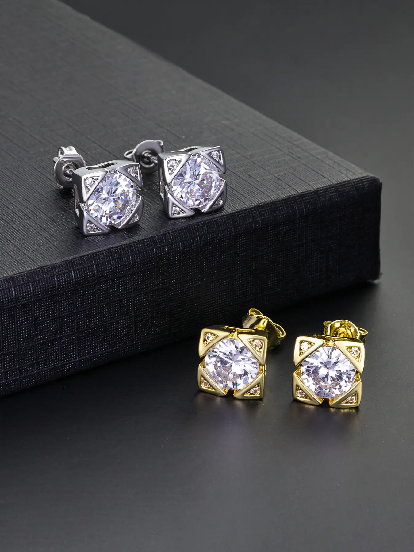 2PCS ICED CHICS square large zircon stud sets, Zircon Stud Earrings, Copper Inlaid Zircon, hip-hop street style jewelry accessories, suitable for both men and women, couple style, perfect for daily wear, versatile